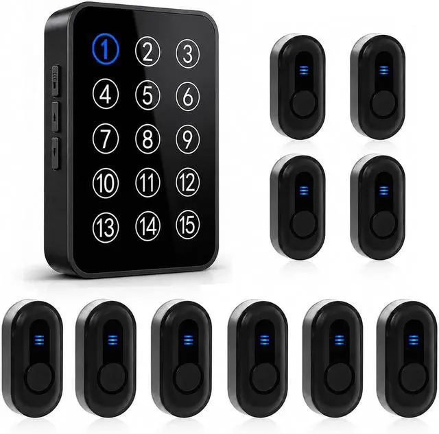 Main image of Wireless Emergency Call Button System - 500 Ft Range Caregiver Pager with LED Display, 10 Waterproof Alert Buttons & 1 Receiver for Elderly, Patients, Disabled at Home, Hospital, Clinic