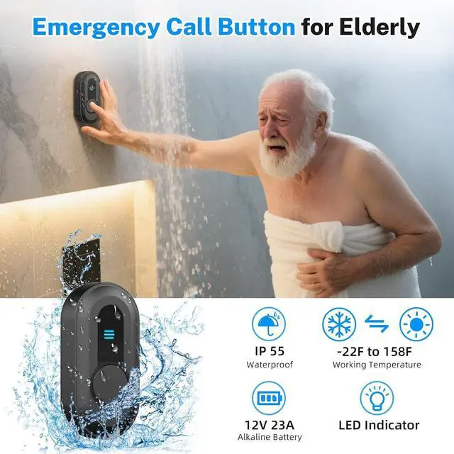 Alt view image 5 of 7 - Wireless Emergency Call Button System - 500 Ft Range Caregiver Pager with LED Display, 10 Waterproof Alert Buttons & 1 Receiver for Elderly, Patients, Disabled at Home, Hospital, Clinic