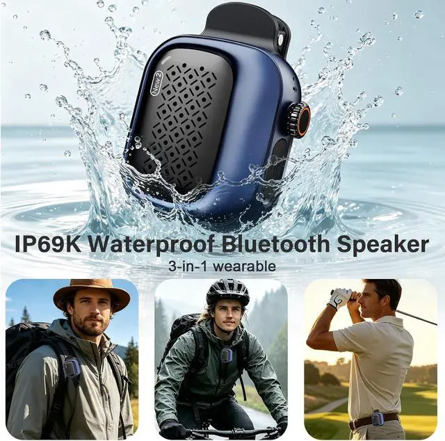 Alt view image 2 of 7 - Wearable Bluetooth Speaker, 43g Mini Clip-On Bluetooth Speaker, 3 Wearable Ways, 20H Playtime Dustproof Multi Pairing Stereo Speaker for Hiking, Swimming, Shower, Outdoor Activities(Blue)