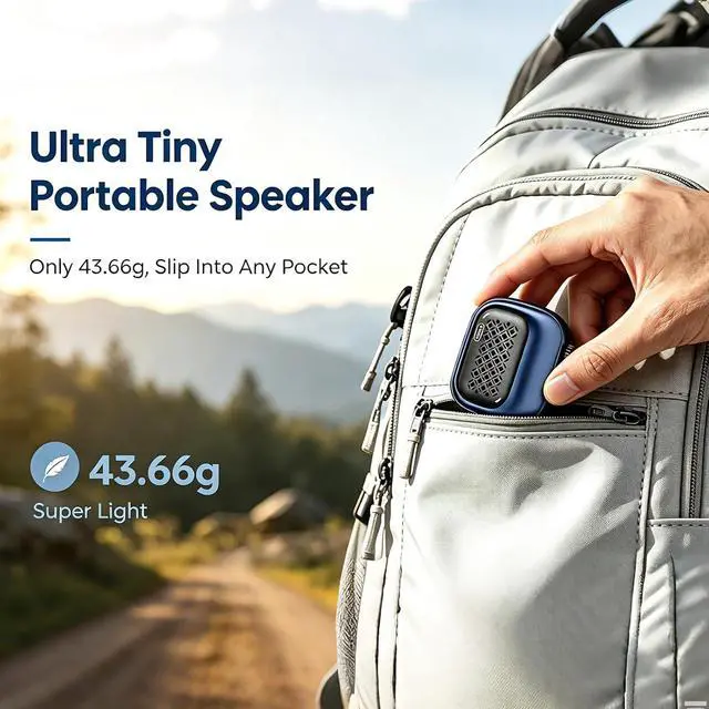 Alt view image 6 of 7 - Wearable Bluetooth Speaker, 43g Mini Clip-On Bluetooth Speaker, 3 Wearable Ways, 20H Playtime Dustproof Multi Pairing Stereo Speaker for Hiking, Swimming, Shower, Outdoor Activities(Blue)