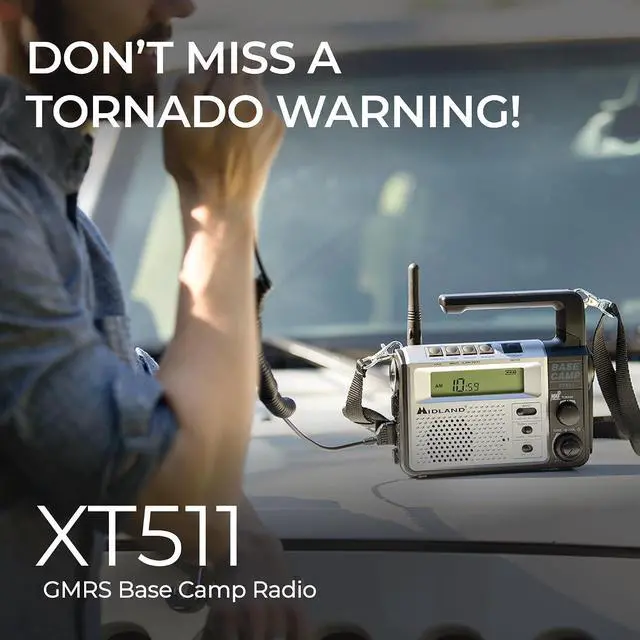 Alt view image 3 of 7 - - XT511 - Emergency Radio - 22 Channel Two-Way Base Camp Radio | 5 Power Options, 121 Privacy Codes, 3-LED Flashlight & NOAA Weather Scan + Alert - Gray/Black