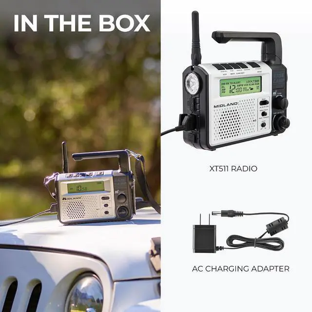 Alt view image 6 of 7 - - XT511 - Emergency Radio - 22 Channel Two-Way Base Camp Radio | 5 Power Options, 121 Privacy Codes, 3-LED Flashlight & NOAA Weather Scan + Alert - Gray/Black