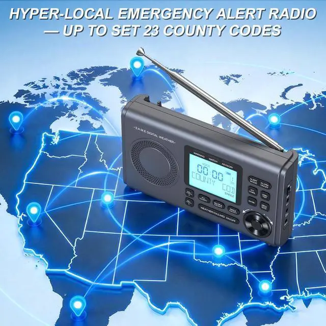 Alt view image 2 of 7 - NOAA Weather Radio with 80+Emergency Alerts, 23 S.A.M.E Localized Programming County Codes, Battery Backup, Alarm, Selectable Alert Tone (with External Antenna & External Warning Light)