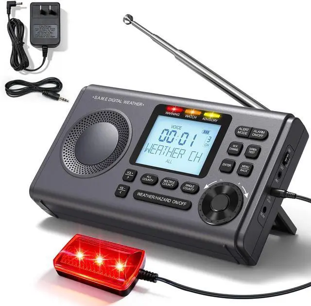 Main image of NOAA Weather Radio with 80+Emergency Alerts, 23 S.A.M.E Localized Programming County Codes, Battery Backup, Alarm, Selectable Alert Tone (with External Antenna & External Warning Light)