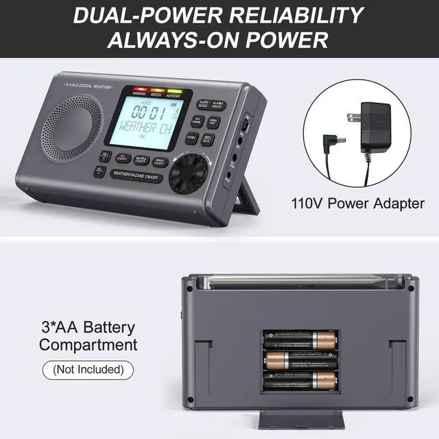 Alt view image 7 of 7 - NOAA Weather Radio with 80+Emergency Alerts, 23 S.A.M.E Localized Programming County Codes, Battery Backup, Alarm, Selectable Alert Tone (with External Antenna & External Warning Light)