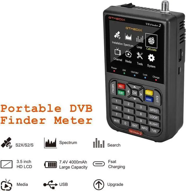 Alt view image 2 of 7 - GT Media V8 Finder2 Satellite Finder Digital FTA DVB-S/S2/S2X Signal Measuring Meter Detector Receiver LCD Screen for Adjusting Sat TV Dish with Backpack