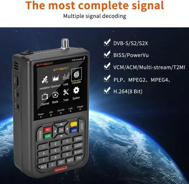 Alt view image 4 of 7 - GT Media V8 Finder2 Satellite Finder Digital FTA DVB-S/S2/S2X Signal Measuring Meter Detector Receiver LCD Screen for Adjusting Sat TV Dish with Backpack