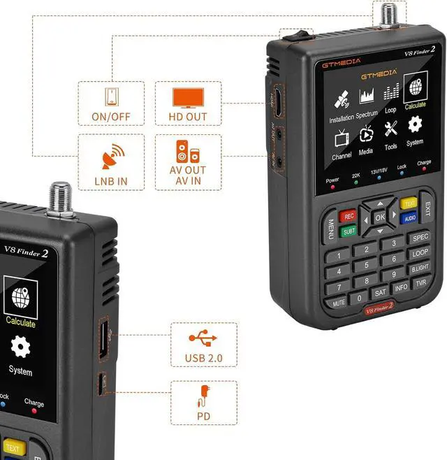 Alt view image 6 of 7 - GT Media V8 Finder2 Satellite Finder Digital FTA DVB-S/S2/S2X Signal Measuring Meter Detector Receiver LCD Screen for Adjusting Sat TV Dish with Backpack