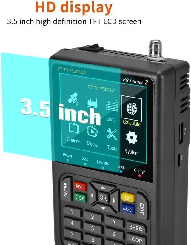 Alt view image 7 of 7 - GT Media V8 Finder2 Satellite Finder Digital FTA DVB-S/S2/S2X Signal Measuring Meter Detector Receiver LCD Screen for Adjusting Sat TV Dish with Backpack