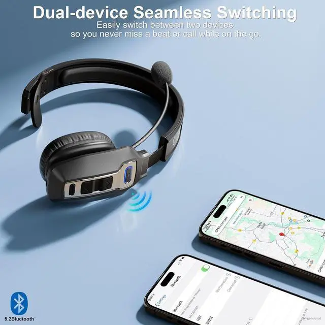 Alt view image 3 of 7 - Trucker Bluetooth Headset with AI Noise Cancellation Microphone, Trucker Headset with 65Hrs Talk Time & Mute Button, Multipoint Connection, Bluetooth Headsets Fit for Truck Drivers/Cell Phones