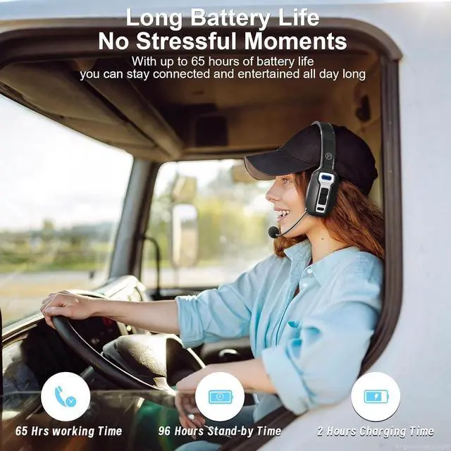 Alt view image 4 of 7 - Trucker Bluetooth Headset with AI Noise Cancellation Microphone, Trucker Headset with 65Hrs Talk Time & Mute Button, Multipoint Connection, Bluetooth Headsets Fit for Truck Drivers/Cell Phones