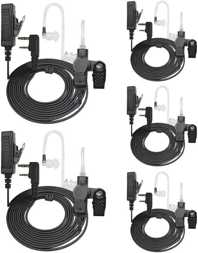 Main image of 5-Pack Covert 2-Pin Air Tube Surveillance Earpiece with Mic PTT Fits Pxton PX-888S, Baofeng UV-5R, BF888S, Retevis H777, RT21