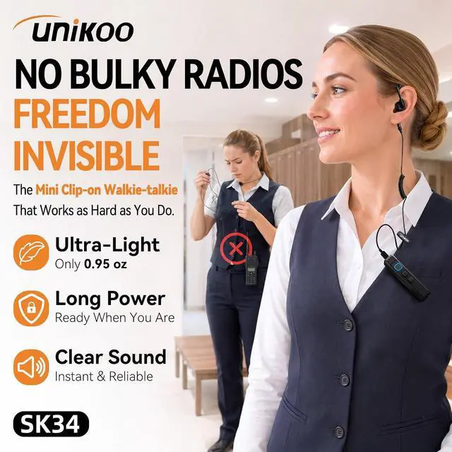 Alt view image 2 of 7 - Mini Walkie Talkies with Earpiece, Ultralight 27g Hands-Free Clip-On Two Way Radios for Restaurant, Salon, Hotel, Retail & Business - Rechargeable Lapel Radio with 48-Hour Battery 2 Pack