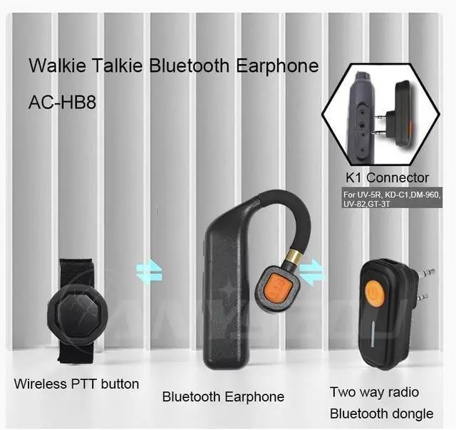 Alt view image 2 of 7 - Anysecu Walkie Talkie Wireless Headset, Hands-Free K1 Plug PTT Earphone with Noise Cancelling Mic for UV-5R UV-82 2 Pin k Type Connector Two Way Radio