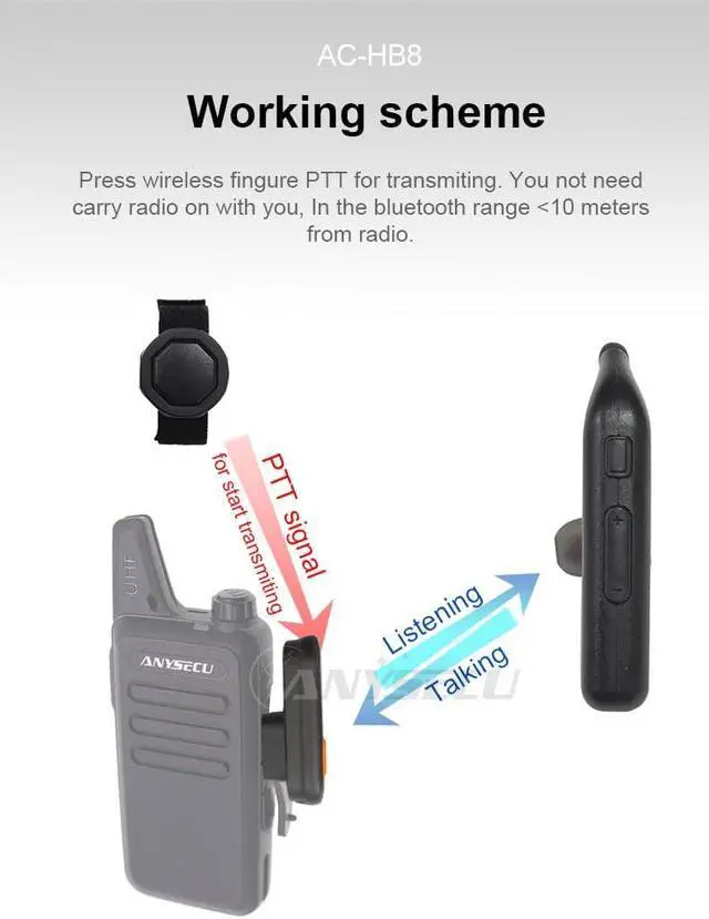 Alt view image 3 of 7 - Anysecu Walkie Talkie Wireless Headset, Hands-Free K1 Plug PTT Earphone with Noise Cancelling Mic for UV-5R UV-82 2 Pin k Type Connector Two Way Radio