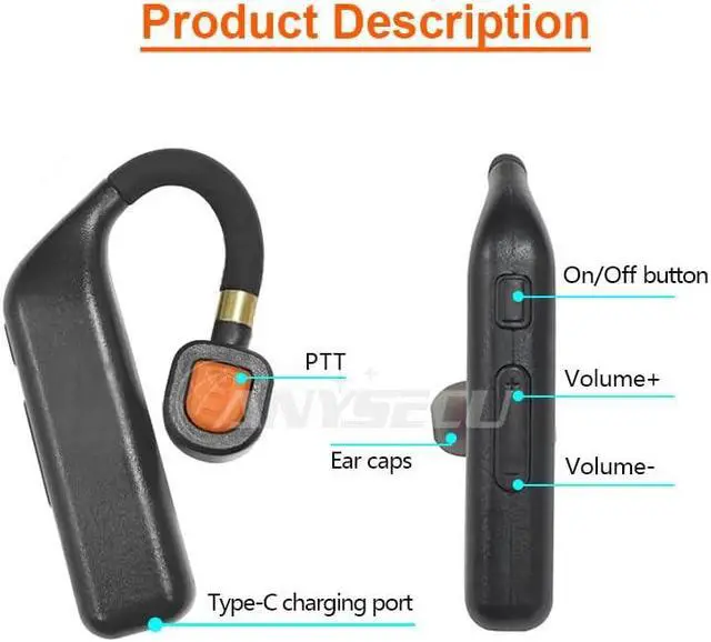 Alt view image 4 of 7 - Anysecu Walkie Talkie Wireless Headset, Hands-Free K1 Plug PTT Earphone with Noise Cancelling Mic for UV-5R UV-82 2 Pin k Type Connector Two Way Radio