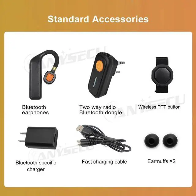 Alt view image 7 of 7 - Anysecu Walkie Talkie Wireless Headset, Hands-Free K1 Plug PTT Earphone with Noise Cancelling Mic for UV-5R UV-82 2 Pin k Type Connector Two Way Radio
