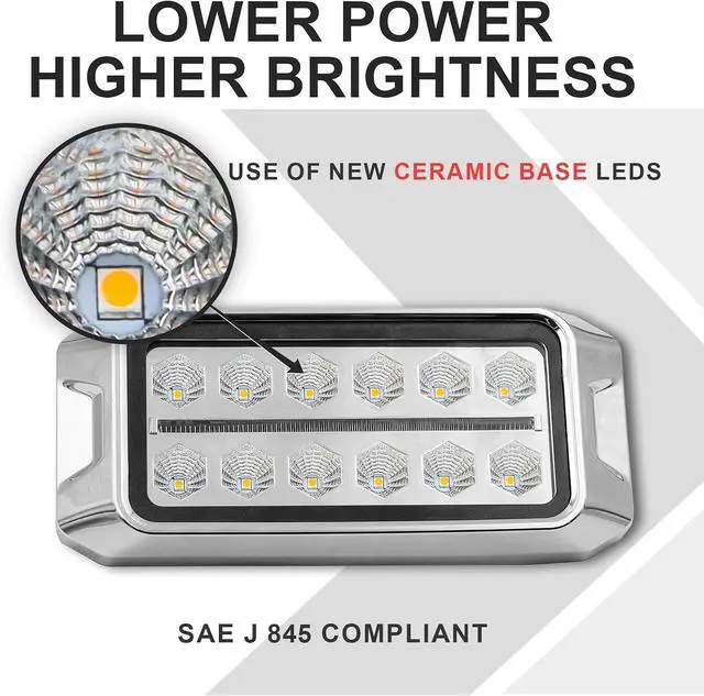 Alt view image 2 of 6 - W38S Amber LED Beacon Lights, Emergency Strobe | Strobe Flashing, w/ Position Light, for Truck, Rescue, Ambulance, Construction, Vehicle