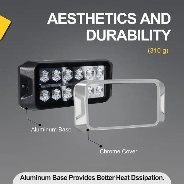 Alt view image 3 of 6 - W38S Amber LED Beacon Lights, Emergency Strobe | Strobe Flashing, w/ Position Light, for Truck, Rescue, Ambulance, Construction, Vehicle