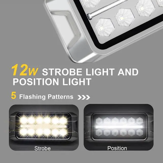 Alt view image 4 of 6 - W38S Amber LED Beacon Lights, Emergency Strobe | Strobe Flashing, w/ Position Light, for Truck, Rescue, Ambulance, Construction, Vehicle