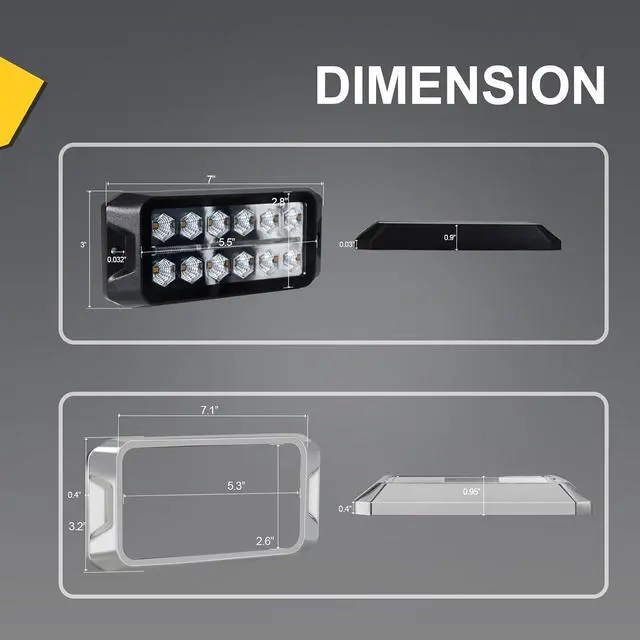 Alt view image 6 of 6 - W38S Amber LED Beacon Lights, Emergency Strobe | Strobe Flashing, w/ Position Light, for Truck, Rescue, Ambulance, Construction, Vehicle