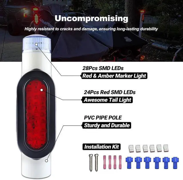 Alt view image 4 of 7 - Boat Trailer Guide on Post Pipe Light Set DOT Approved Submersible Boat Trailer Guide Pole Lights for 2-3/8" PVC Pipe LED Lights for Boat Trailers Waterproof 2Pcs White
