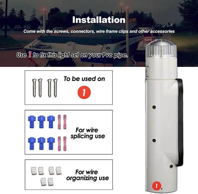Alt view image 7 of 7 - Boat Trailer Guide on Post Pipe Light Set DOT Approved Submersible Boat Trailer Guide Pole Lights for 2-3/8" PVC Pipe LED Lights for Boat Trailers Waterproof 2Pcs White