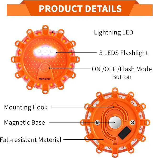 Alt view image 2 of 7 - 12Pack LED Road Flares,Rechargeable Emergency Safety Kit | Type-C rechargeable, high visibility emergency warning lights, waterproof portable roadside safety beacon for car truck