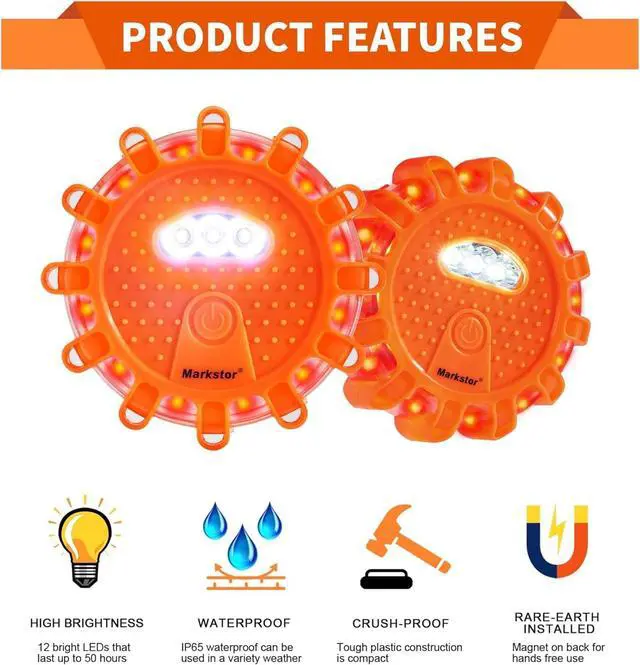 Alt view image 4 of 7 - 12Pack LED Road Flares,Rechargeable Emergency Safety Kit | Type-C rechargeable, high visibility emergency warning lights, waterproof portable roadside safety beacon for car truck