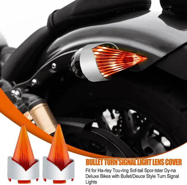 Alt view image 3 of 7 - Smoke Bullet Turn Signal Light Lens Cover Fit for Harley Softail Street Glide Road Fatboy Sportster Dyna De-luxe Bikes,Not for Sealed LED Harley Lights&Pancake-style Lens (Silver Shell Orange Cover)