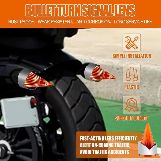 Alt view image 4 of 7 - Smoke Bullet Turn Signal Light Lens Cover Fit for Harley Softail Street Glide Road Fatboy Sportster Dyna De-luxe Bikes,Not for Sealed LED Harley Lights&Pancake-style Lens (Silver Shell Orange Cover)
