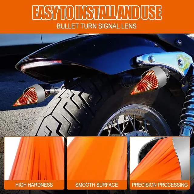 Alt view image 5 of 7 - Smoke Bullet Turn Signal Light Lens Cover Fit for Harley Softail Street Glide Road Fatboy Sportster Dyna De-luxe Bikes,Not for Sealed LED Harley Lights&Pancake-style Lens (Silver Shell Orange Cover)