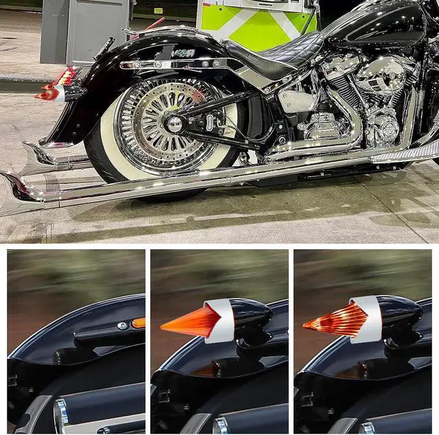 Alt view image 6 of 7 - Smoke Bullet Turn Signal Light Lens Cover Fit for Harley Softail Street Glide Road Fatboy Sportster Dyna De-luxe Bikes,Not for Sealed LED Harley Lights&Pancake-style Lens (Silver Shell Orange Cover)