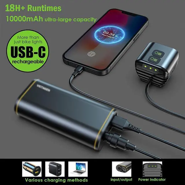Alt view image 6 of 7 - Victagen Bike Light 12000lm Bike Lights for Night Riding, Waterproof Lights for bike Rechargeable Front Bike Headlight and Taillight, High & Low Beam, 10000mAh ultra long endurance bike lights