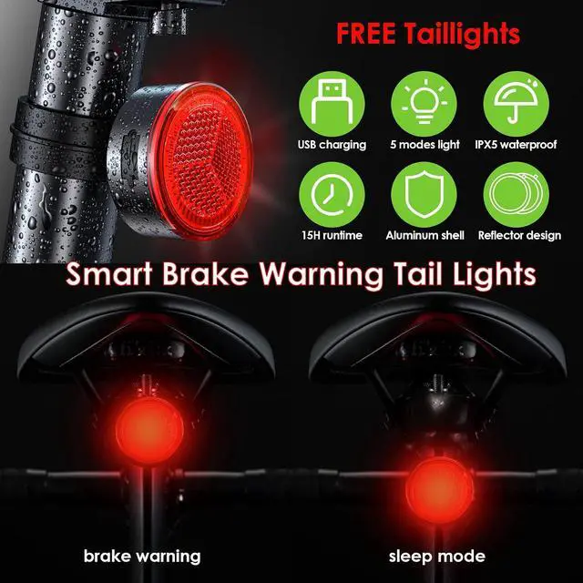 Alt view image 5 of 7 - Victagen Bike Light 12000lm Bike Lights for Night Riding, Waterproof Lights for bike Rechargeable Front Bike Headlight and Taillight, High & Low Beam, 10000mAh ultra long endurance bike lights