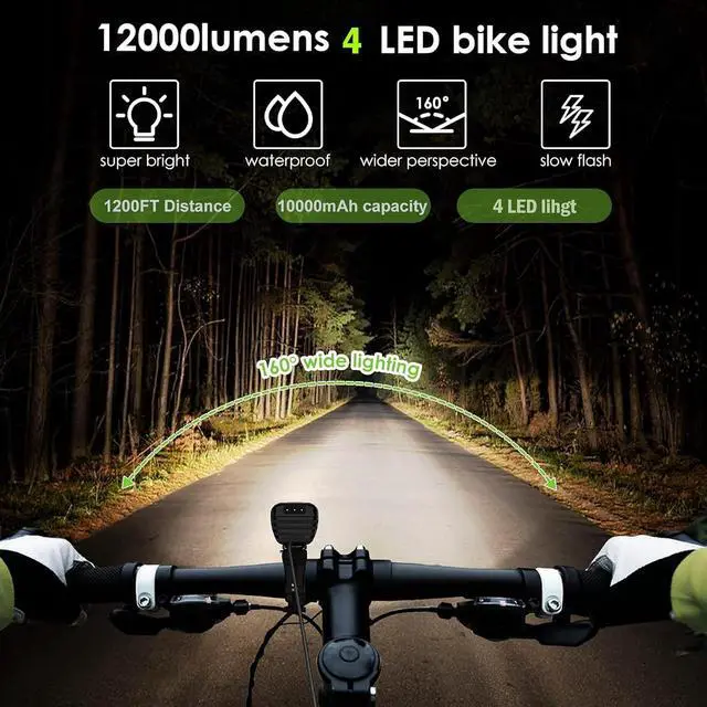 Alt view image 7 of 7 - Victagen Bike Light 12000lm Bike Lights for Night Riding, Waterproof Lights for bike Rechargeable Front Bike Headlight and Taillight, High & Low Beam, 10000mAh ultra long endurance bike lights
