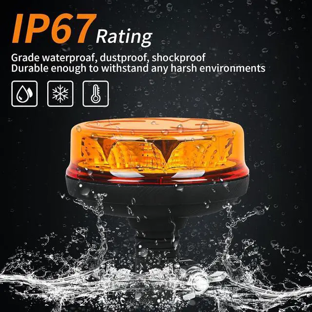 Alt view image 4 of 6 - Amber LED Rotating Beacon Light, Flashing Warning Lights with T-Shape Metal Bracket, 12-24V Emergency Strobe Lights for Trucks Vehicles Construction IP67 Waterproof