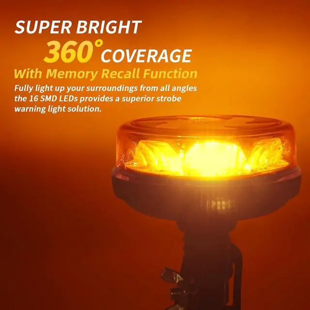 Alt view image 3 of 6 - Amber LED Rotating Beacon Light, Flashing Warning Lights with T-Shape Metal Bracket, 12-24V Emergency Strobe Lights for Trucks Vehicles Construction IP67 Waterproof