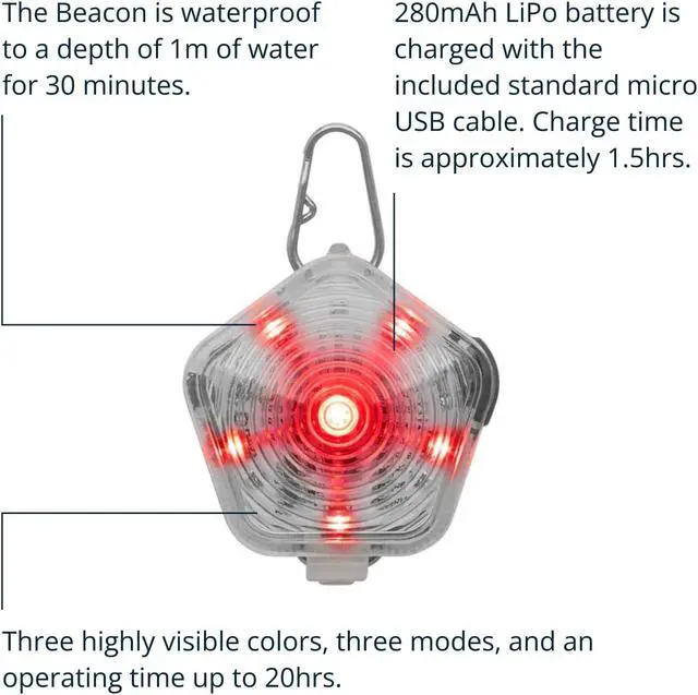 Alt view image 3 of 7 - , Beacon Safety Light for Dogs, Rechargeable, Clear Lake | Durable & Waterproof, High Performance Safety Light Visible in Low-Light Conditions or Inclement Weather, 3 LED Color Options