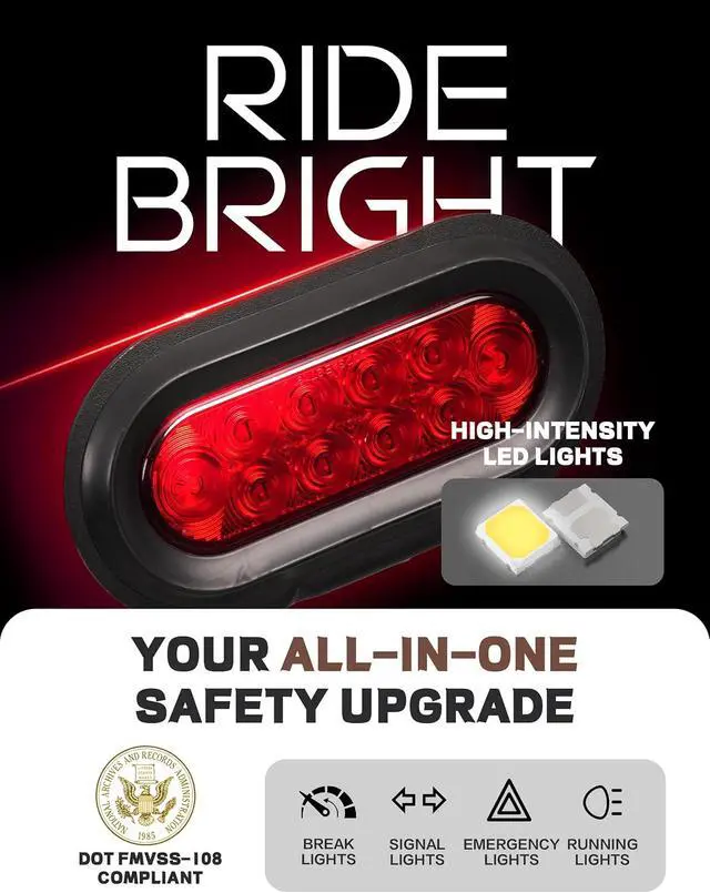 Alt view image 3 of 7 - Young Bike Rack Brake Light & Plate Kit, 6 Inch 10LEDs Oval Red LED Tail Light 2PCS, FMVSS108 Certified, Waterproof Stop Turn Signal Tail Lights. Fits Young Hitch Racks, Add-on Attachment