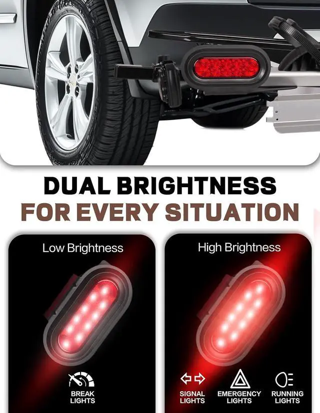 Alt view image 7 of 7 - Young Bike Rack Brake Light & Plate Kit, 6 Inch 10LEDs Oval Red LED Tail Light 2PCS, FMVSS108 Certified, Waterproof Stop Turn Signal Tail Lights. Fits Young Hitch Racks, Add-on Attachment