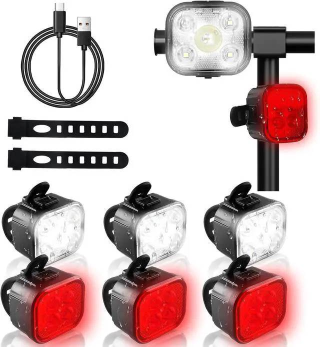 Main image of Bike Lights for Night Riding USB Rechargeable Bike Lights Front and Rear 8+12 Modes Bike Light Set Bicycle Lights Headlight and Taillight Easy to Install