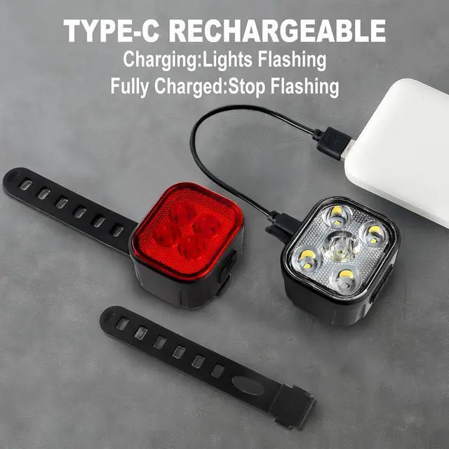 Alt view image 2 of 7 - Bike Lights for Night Riding USB Rechargeable Bike Lights Front and Rear 8+12 Modes Bike Light Set Bicycle Lights Headlight and Taillight Easy to Install