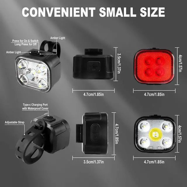 Alt view image 3 of 7 - Bike Lights for Night Riding USB Rechargeable Bike Lights Front and Rear 8+12 Modes Bike Light Set Bicycle Lights Headlight and Taillight Easy to Install