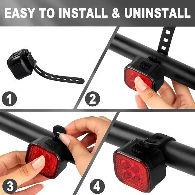 Alt view image 5 of 7 - Bike Lights for Night Riding USB Rechargeable Bike Lights Front and Rear 8+12 Modes Bike Light Set Bicycle Lights Headlight and Taillight Easy to Install