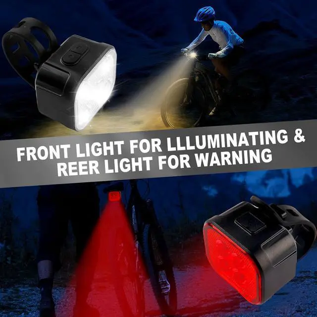 Alt view image 6 of 7 - Bike Lights for Night Riding USB Rechargeable Bike Lights Front and Rear 8+12 Modes Bike Light Set Bicycle Lights Headlight and Taillight Easy to Install