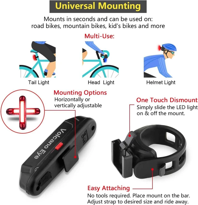 Alt view image 7 of 7 - 2-Pack Bike Tail Light USB Rechargeable Ultra-Bright LED Rear Light, Waterproof, Red/Green/Blue 7 Modes for Any Road or Mountain Bike