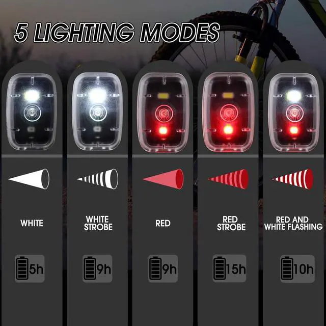 Alt view image 5 of 7 - Running Lights for Runners Rechargeable LED Safety Lights | USB Clip on Bike Light, Strobe Bicycle Tail Light, with 5 Modes, Flashing Night Walking, Jogging Riding, Hiking Pet Dog