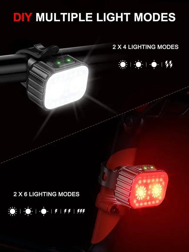 Alt view image 3 of 7 - Bike Lights Super Bright, Rechargeable Bicycle Lights Set Multiple Modes, Waterproof Bike Lights for Night Riding/Cycling Safety, Front and Back Bike Reflectors Light, Long Battery Life