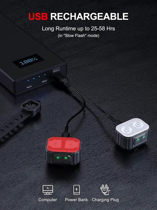 Alt view image 4 of 7 - Bike Lights Super Bright, Rechargeable Bicycle Lights Set Multiple Modes, Waterproof Bike Lights for Night Riding/Cycling Safety, Front and Back Bike Reflectors Light, Long Battery Life